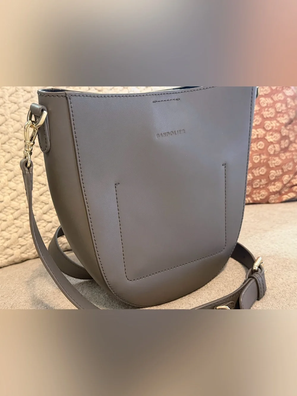 Bandolier Taupe Gray Leather Crossbody Bag